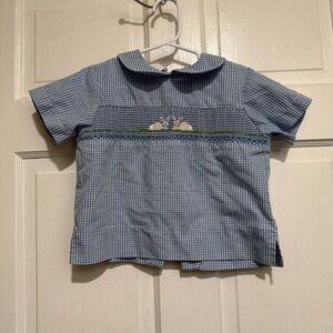 Smocked 4T Boys Easter Church Shirt Short Sleeve Rabbit Bunny Collar
